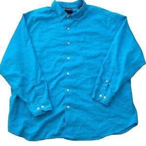 Tommy Bahama 2XB Linen Shirt Men’s Big Bright Pool Blue Long Sleeve Button Up*